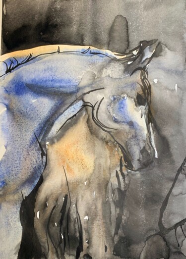 Painting titled "Horse 4" by Daria Kamishanova, Original Artwork, Watercolor