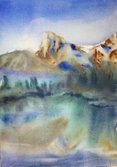 Painting titled "Mountains reflectio…" by Daria Kamishanova, Original Artwork, Watercolor