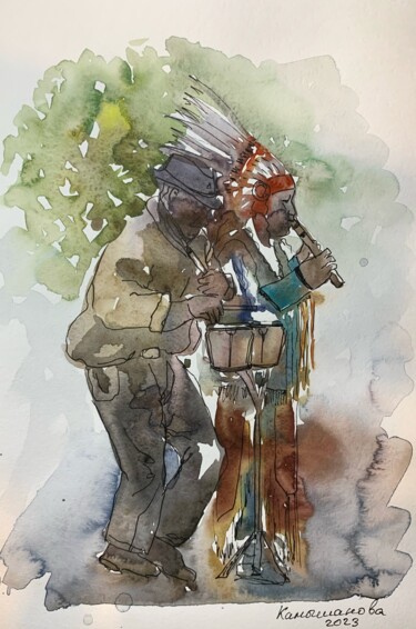 Pintura titulada "Street musicians. I…" por Daria Kamishanova, Obra de arte original, Acuarela