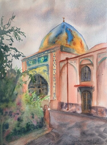 Painting titled "Blue mosque in spri…" by Daria Kamishanova, Original Artwork, Watercolor