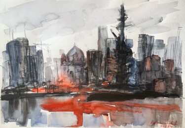 Картина под названием "Embankment" - Daria Kamishanova, Подлинное произведение искусства, Акварель