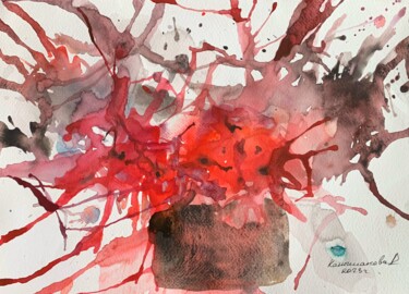 Pintura titulada "Red flowers" por Daria Kamishanova, Obra de arte original, Acuarela