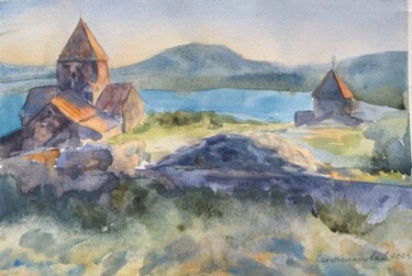 Pintura intitulada "Monastery of the Ho…" por Daria Kamishanova, Obras de arte originais, Aquarela