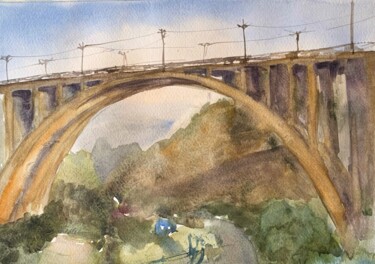 Painting titled "Razdan aqueduct" by Daria Kamishanova, Original Artwork, Watercolor