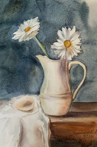 Painting titled "White still life 3" by Daria Kamishanova, Original Artwork, Watercolor