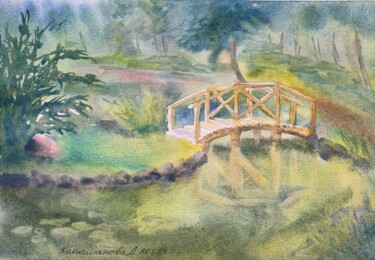 Painting titled "Golden bridge (2)" by Daria Kamishanova, Original Artwork, Watercolor