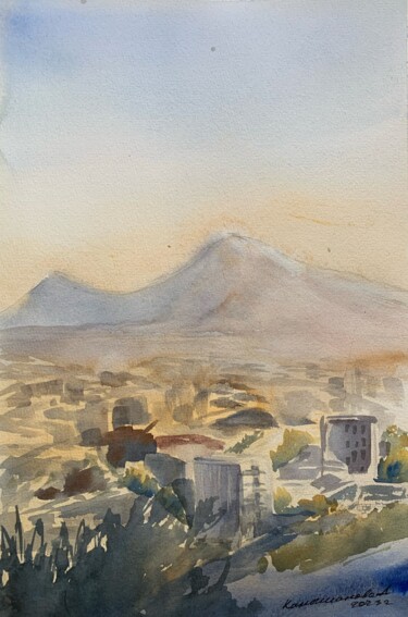Pittura intitolato "View from akhtanak…" da Daria Kamishanova, Opera d'arte originale, Acquarello
