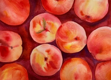Painting titled "A box of peaches" by Daria Kamishanova, Original Artwork, Watercolor