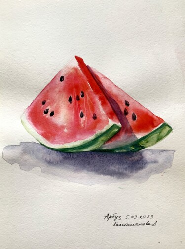 Peinture intitulée "Watermelon sketch" par Daria Kamishanova, Œuvre d'art originale, Aquarelle