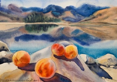 Peinture intitulée "Peaches by the moun…" par Daria Kamishanova, Œuvre d'art originale, Aquarelle