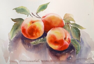 Schilderij getiteld "Peaches" door Daria Kamishanova, Origineel Kunstwerk, Aquarel