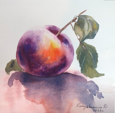 Schilderij getiteld "red plum" door Daria Kamishanova, Origineel Kunstwerk, Aquarel