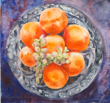 Картина под названием "Tangerines and grap…" - Daria Kamishanova, Подлинное произведение искусства, Акварель