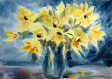Peinture intitulée "Yellow flowers" par Daria Kamishanova, Œuvre d'art originale, Aquarelle