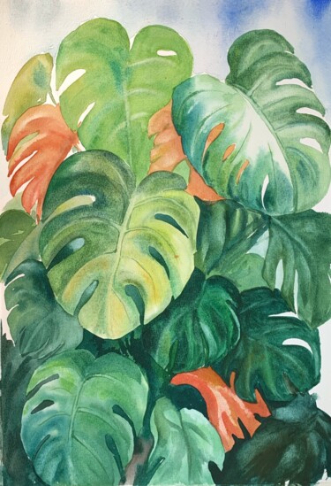 Malerei mit dem Titel "Monstera plant" von Daria Kamishanova, Original-Kunstwerk, Aquarell