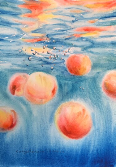 Peinture intitulée "Peaches under water" par Daria Kamishanova, Œuvre d'art originale, Aquarelle