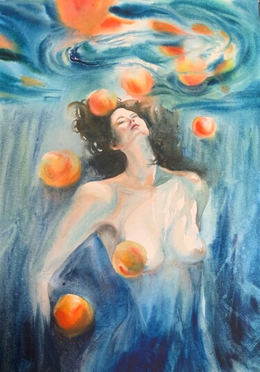 Malerei mit dem Titel "Diving" von Daria Kamishanova, Original-Kunstwerk, Aquarell