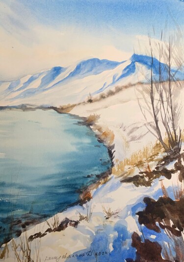 Malerei mit dem Titel "Winter Sevan (2)" von Daria Kamishanova, Original-Kunstwerk, Aquarell