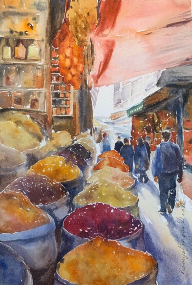 Pintura intitulada "Oriental bazar" por Daria Kamishanova, Obras de arte originais, Aquarela