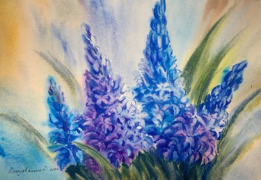 Pittura intitolato "Blue hyacinth (big)" da Daria Kamishanova, Opera d'arte originale, Acquarello