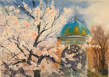 Schilderij getiteld "Blue Mosque spring" door Daria Kamishanova, Origineel Kunstwerk, Aquarel