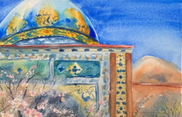 Pittura intitolato "Blue Mosque. close-…" da Daria Kamishanova, Opera d'arte originale, Acquarello