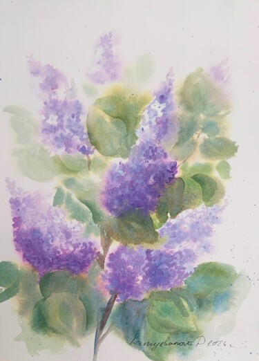 Pintura titulada "Lilac branch" por Daria Kamishanova, Obra de arte original, Acuarela