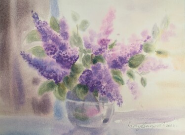 绘画 标题为“Lilac in a vase” 由Daria Kamishanova, 原创艺术品, 水彩