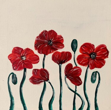 Malerei mit dem Titel "Poppies field" von Daria Kapytsia, Original-Kunstwerk, Acryl