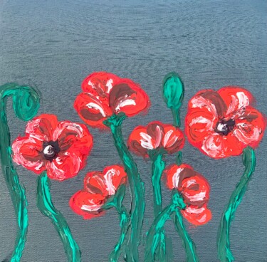 Painting titled "Poppies field in th…" by Daria Kapytsia, Original Artwork, Acrylic