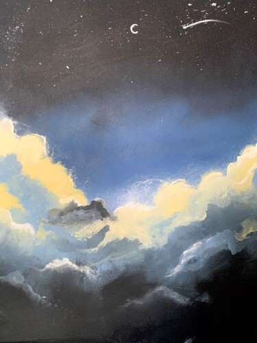 Painting titled "Night cloudy sky" by Daria Kapytsia, Original Artwork, Acrylic