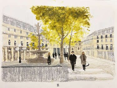 Disegno intitolato "Place Colette" da Daria Klimenko, Opera d'arte originale, Pastello