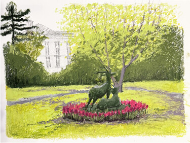 Drawing titled "Jardin Luxembourg" by Daria Klimenko, Original Artwork, Pastel