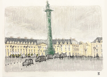 Zeichnungen mit dem Titel "Place Vendome" von Daria Klimenko, Original-Kunstwerk, Pastell