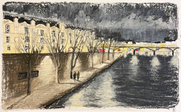 Tekening getiteld "Quai de la Seine" door Daria Klimenko, Origineel Kunstwerk, Pastel