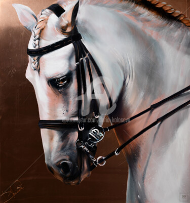 Painting titled "SILVER CLOUD Horse" by Daria Kolosova, Original Artwork, Oil