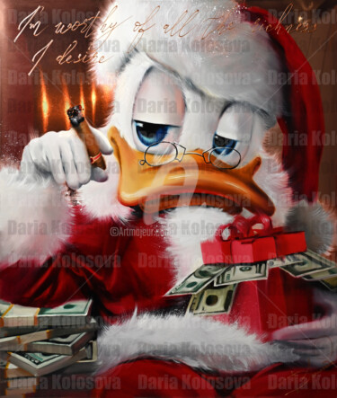 Painting titled "SANTA Duck" by Daria Kolosova, Original Artwork, Oil