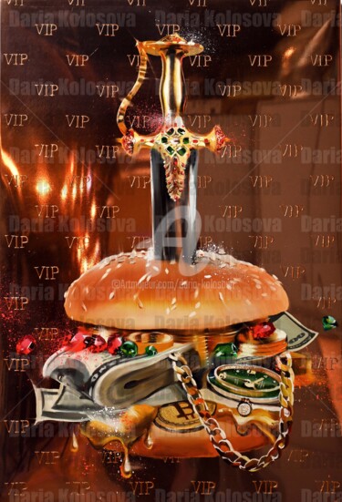 Pittura intitolato "VIP Burger" da Daria Kolosova, Opera d'arte originale, Olio