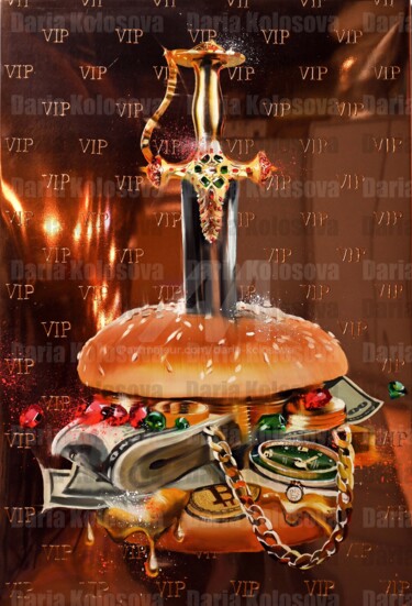 Pittura intitolato "VIP Burger" da Daria Kolosova, Opera d'arte originale, Olio