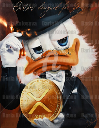 Ζωγραφική με τίτλο "Duck XRP COIN" από Daria Kolosova, Αυθεντικά έργα τέχνης, Λάδι