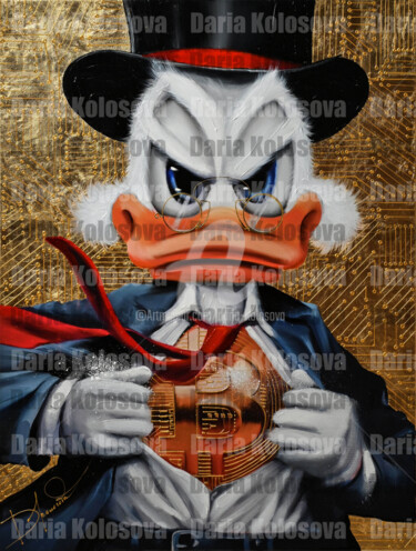 Peinture intitulée "DUCK WITH BITCOIN -…" par Daria Kolosova, Œuvre d'art originale, Huile