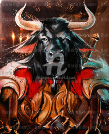 Painting titled "BULL" by Daria Kolosova, Original Artwork, Oil