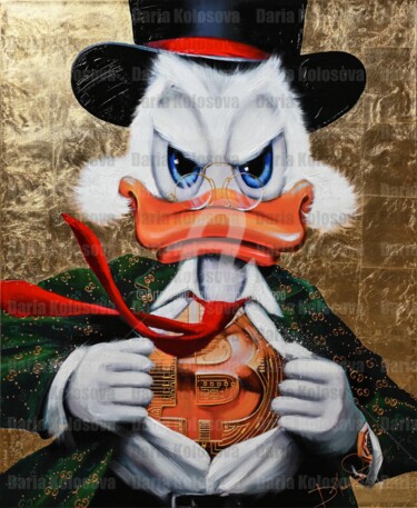 Painting titled "Duck With Bitcoin i…" by Daria Kolosova, Original Artwork, Oil