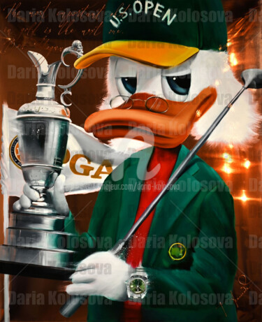 Schilderij getiteld "Duck Golfer - PGA U…" door Daria Kolosova, Origineel Kunstwerk, Olie