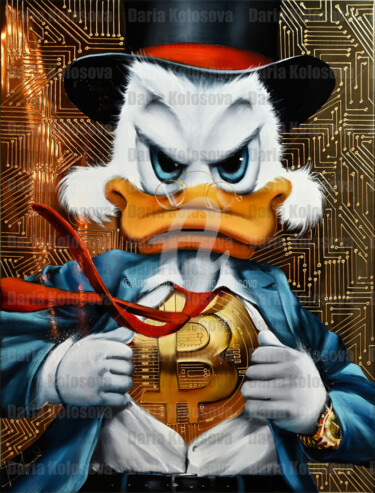 Painting titled "Duck WITH BTC ON GO…" by Daria Kolosova, Original Artwork, Oil