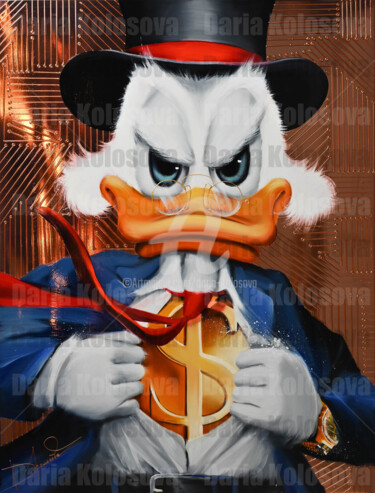 Painting titled "Duck with gold Doll…" by Daria Kolosova, Original Artwork, Oil