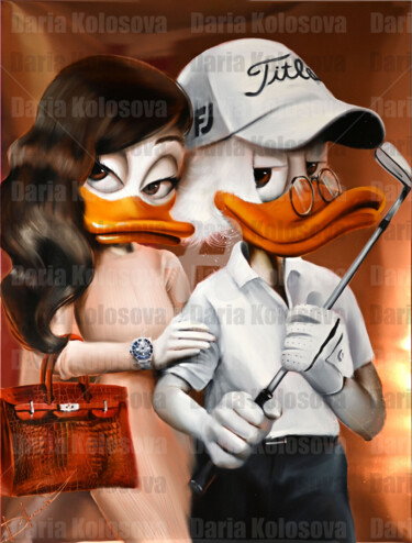 Painting titled "Golf couple" by Daria Kolosova, Original Artwork, Oil