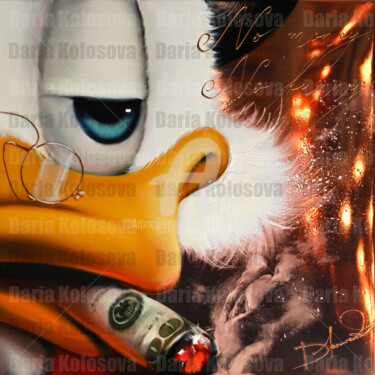 Schilderij getiteld "Duck with cigar" door Daria Kolosova, Origineel Kunstwerk, Olie