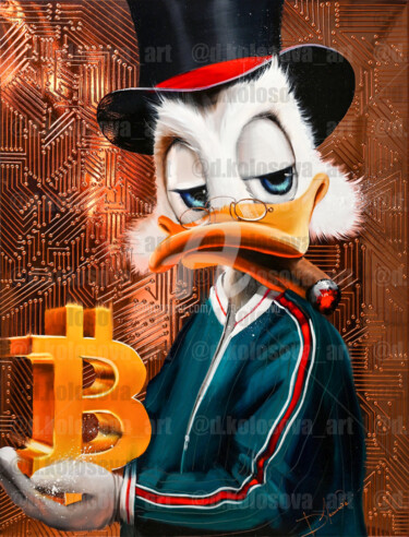 Painting titled "Duck with BTC 2" by Daria Kolosova, Original Artwork, Oil