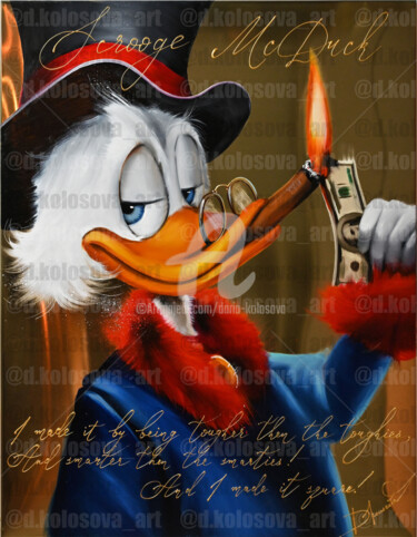 Painting titled "Duck lightning cigar" by Daria Kolosova, Original Artwork, Oil